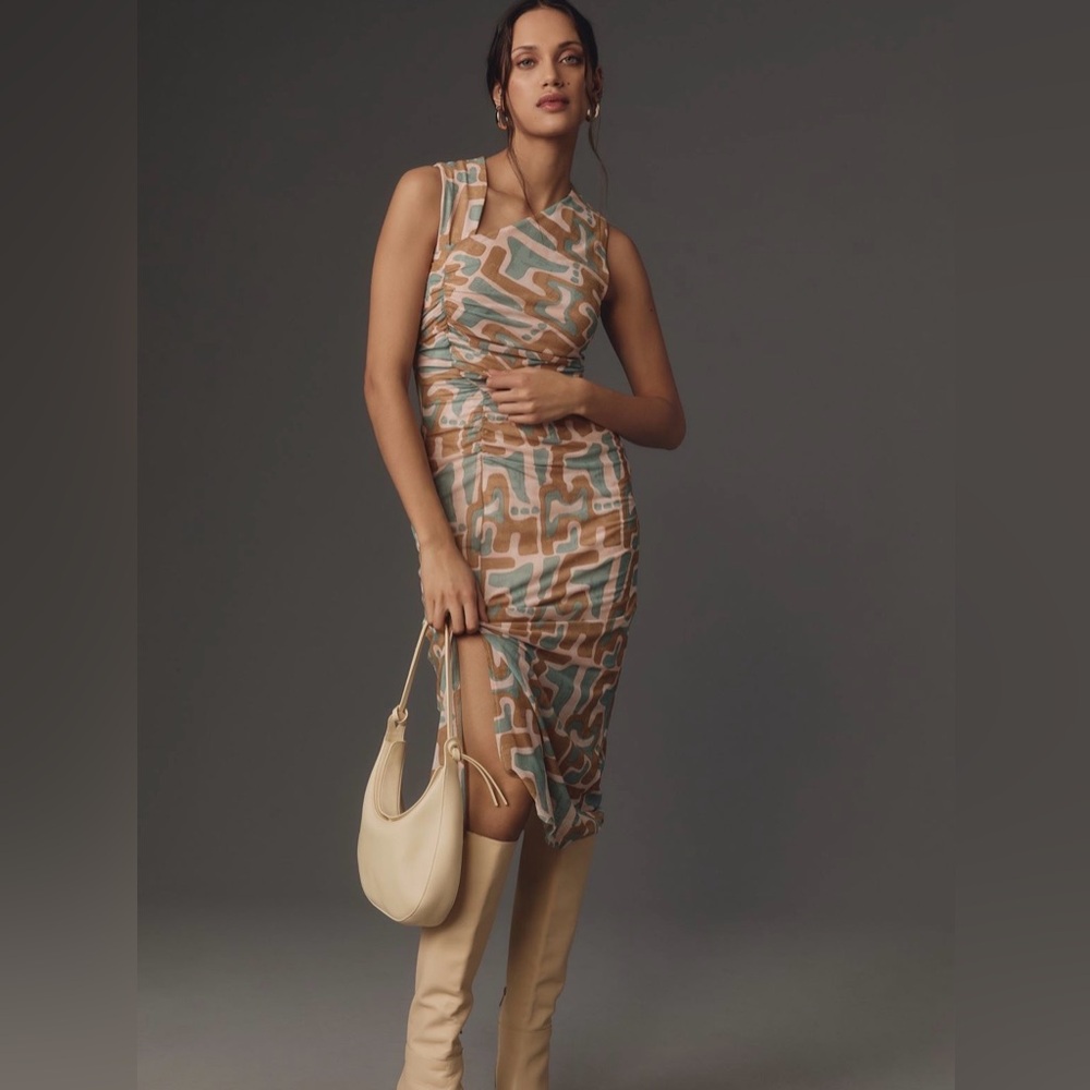 Anthropologie Asymmetrical Collar Midi Dress